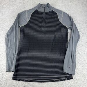 Smartwool Shirt Mens Medium Gray Black Stripe 1/4 Zip Wool Base Layer Casual